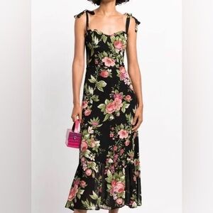 Reformation Black Maxi Dress with Pink Rose Print